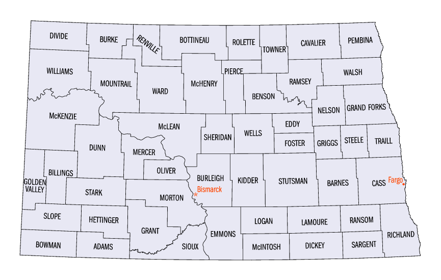 North Dakota County Map